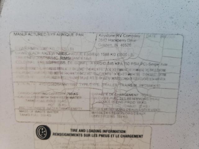 4YDT28826AM411597 - 2010 KEYSTONE PASSPORT WHITE photo 10