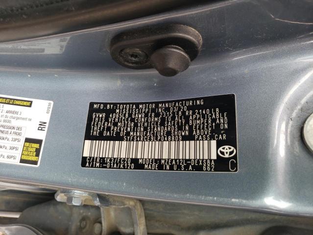 5YFS4RCE9LP048809 - 2020 TOYOTA COROLLA SE BLUE photo 12