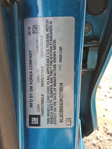 KL8CB6SA3KC778514 - 2019 CHEVROLET SPARK LS Türkis Foto 12