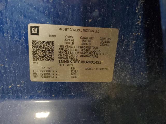 1GNSKDECXKR401431 - 2019 CHEVROLET TAHOE POLICE Niebieski zdjęcie 13