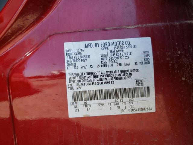 2LMTJ8LR3GBL88613 - 2016 LINCOLN MKX RESERVE 红色 照片 13
