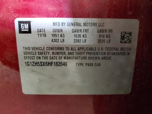 1G1ZH5SX6HF182649 - 2017 CHEVROLET MALIBU PREMIER RED photo 12