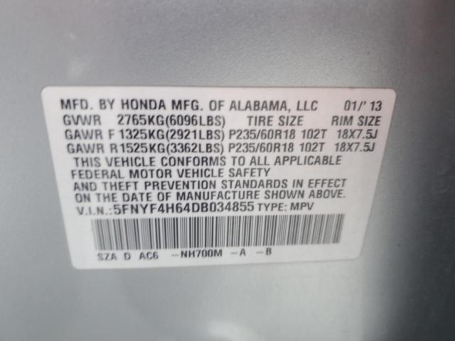 5FNYF4H64DB034855 - 2013 HONDA PILOT EXL Gümüş foto 13