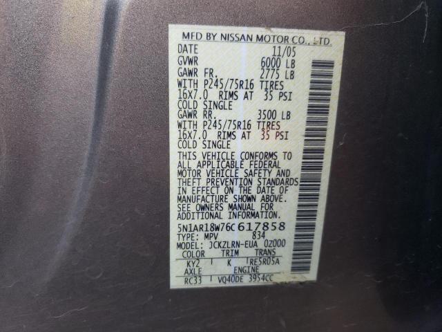 5N1AR18W76C617858 - 2006 NISSAN PATHFINDER LE 灰色 照片 13