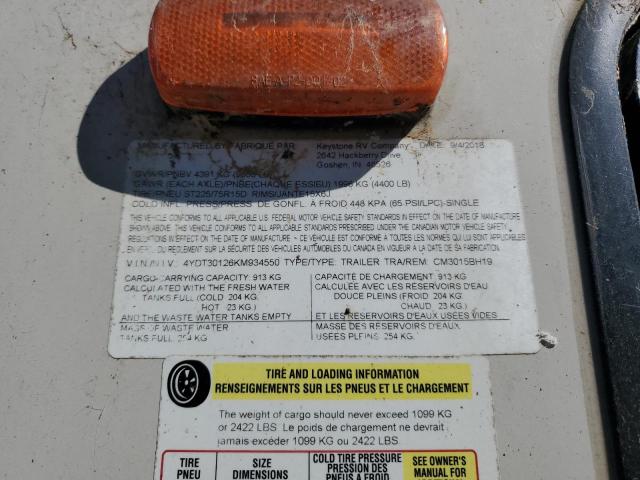 4YDT30126KM934550 - 2019 COLE LIGHT TAN photo 10