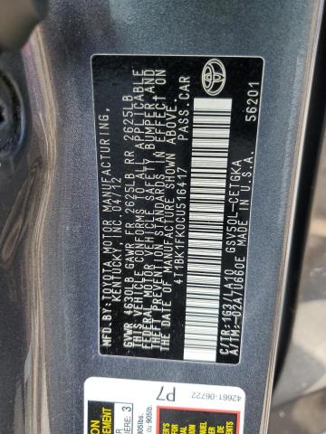 4T1BK1FK0CU516417 - 2012 TOYOTA CAMRY SE ნაცრისფერი ფოტო 13