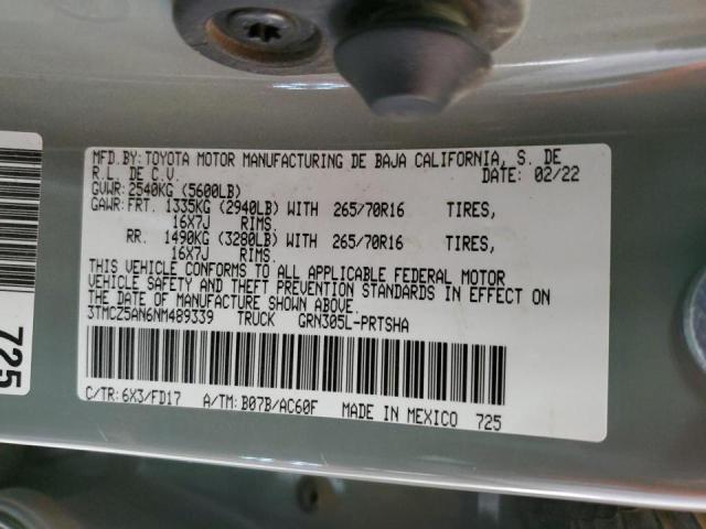 3TMCZ5AN6NM489339 - 2022 TOYOTA TACOMA DOUBLE CAB GREEN photo 12