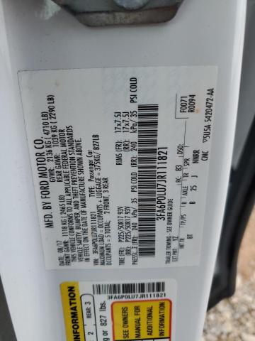 3FA6P0LU7JR111821 - 2018 FORD FUSION SE HYBRID WHITE photo 13