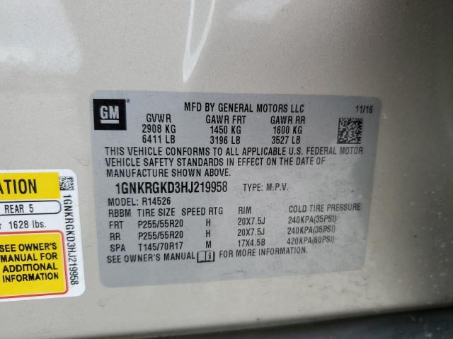 1GNKRGKD3HJ219958 - 2017 CHEVROLET TRAVERSE LT 金色 照片 13