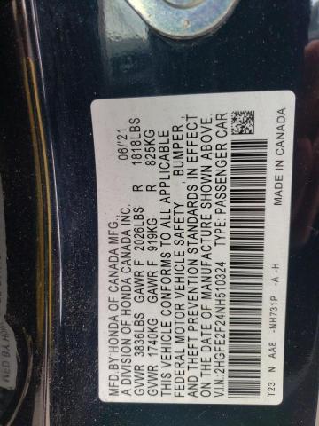 2HGFE2F24NH510324 - 2022 HONDA CIVIC LX أسود صورة 13