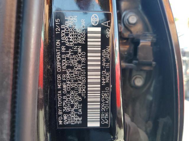 JTDKDTB31G1117810 - 2016 TOYOTA PRIUS C BLACK photo 12