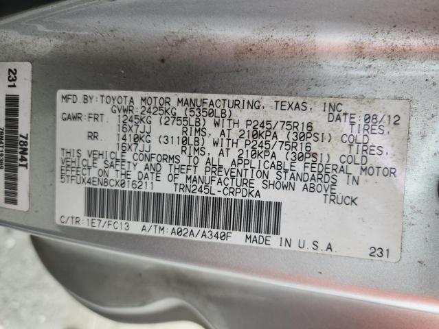 5TFUX4EN8CX016211 - 2012 TOYOTA TACOMA ACCESS CAB ვერცხლისფერი ფოტო 12