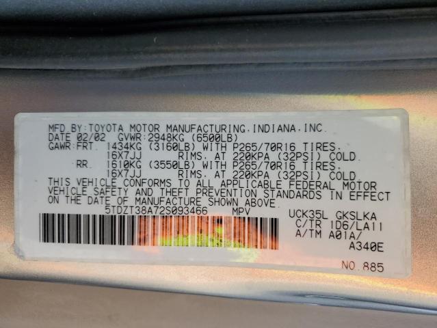 5TDZT38A72S093466 - 2002 TOYOTA SEQUOIA LIMITED SILVER photo 14