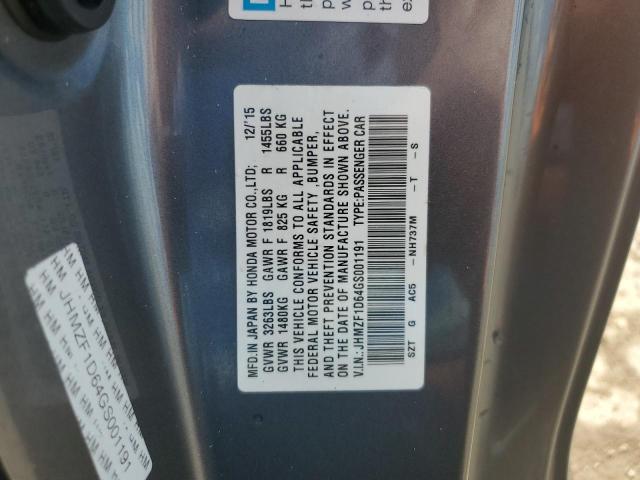 JHMZF1D64GS001191 - 2016 HONDA CR-Z EX 灰色 照片 12