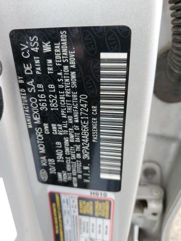 3KPA24AB6KE172470 - 2019 KIA RIO S GRAY photo 12