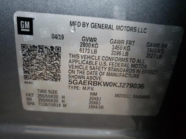 5GAERBKW0KJ279036 - 2019 BUICK ENCLAVE ESSENCE GRAY photo 12