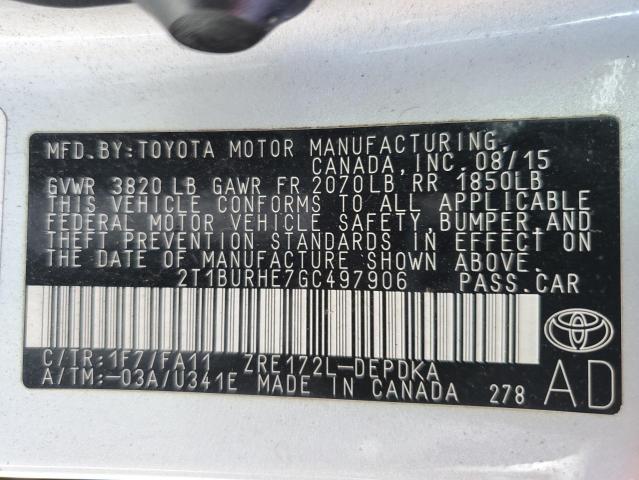 2T1BURHE7GC497906 - 2016 TOYOTA COROLLA L SILVER photo 13