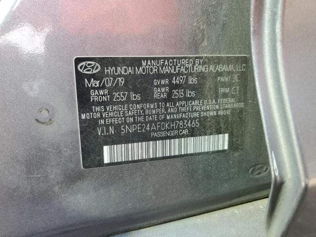5NPE24AF0KH783465 - 2019 HYUNDAI SONATA SE 灰色 照片 12