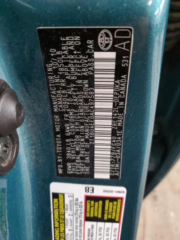 2T1BU4EE0AC497583 - 2010 TOYOTA COROLLA BASE Turkuaz fotoğraf 13