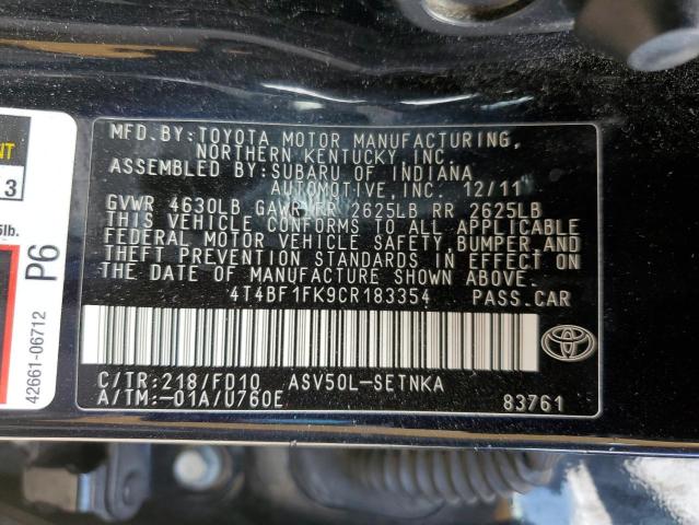 4T4BF1FK9CR183354 - 2012 TOYOTA CAMRY BASE Qara foto 12