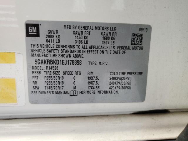 5GAKRBKD1EJ178898 - 2014 BUICK ENCLAVE WHITE photo 13