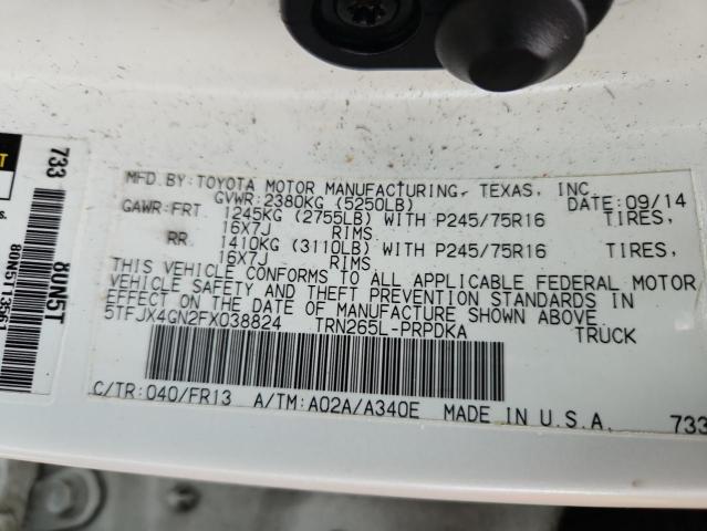 5TFJX4GN2FX038824 - 2015 TOYOTA TACOMA DOUBLE CAB PRERUNNER WHITE photo 12