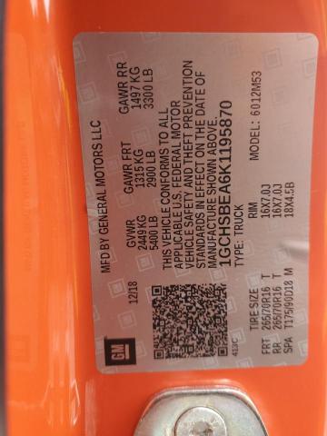 1GCHSBEA6K1195870 - 2019 CHEVROLET COLORADO ნარინჯისფერი ფოტო 12