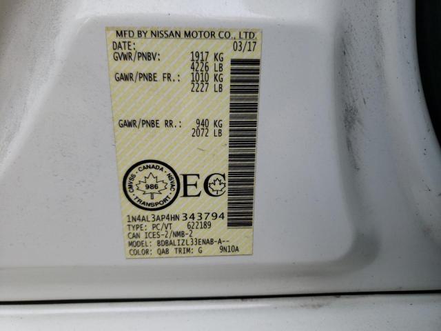 1N4AL3AP4HN343794 - 2017 NISSAN ALTIMA 2.5 WHITE photo 13