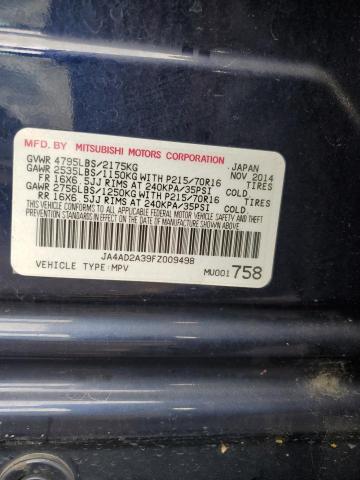 JA4AD2A39FZ009498 - 2015 MITSUBISHI OUTLANDER ES ლურჯი ფოტო 12