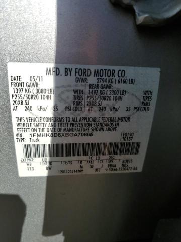 1FMHK8D8XBGA70865 - 2011 FORD EXPLORER XLT Արծաթագույն լուսանկար 13