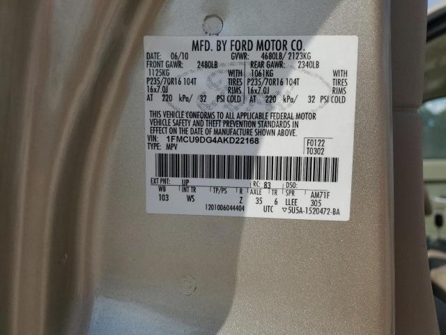 1FMCU9DG4AKD22168 - 2010 FORD ESCAPE XLT 金色 照片 13