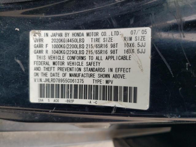 JHLRD78955C061375 - 2005 HONDA CR-V SE BLACK photo 12