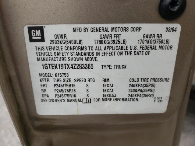 1GTEK19TX4Z283365 - 2004 GMC NEW SIERRA K1500 GOLD photo 12