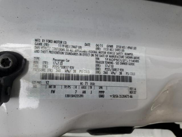 1FADP5CU2FL114085 - 2015 FORD C-MAX PREMIUM SEL WHITE photo 12