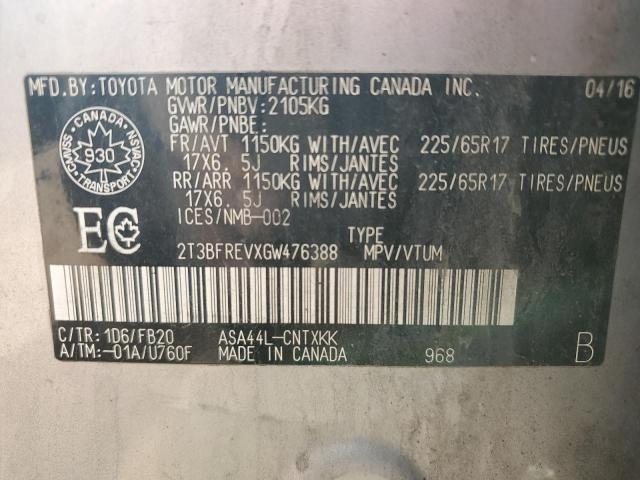 2T3BFREVXGW476388 - 2016 TOYOTA RAV4 LE Gümüş foto 14