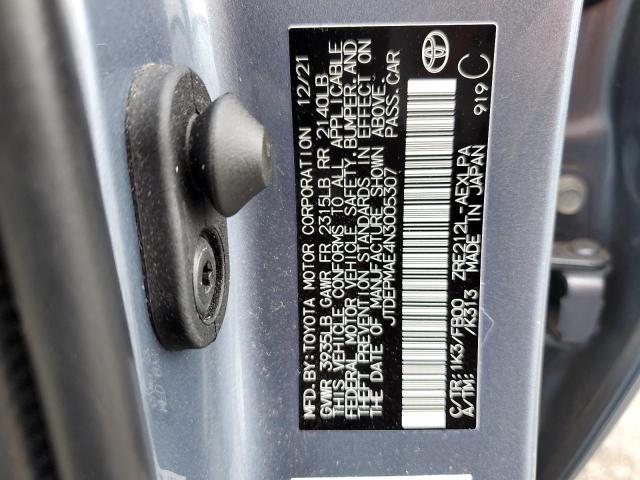 JTDEPMAE4N3005307 - 2022 TOYOTA COROLLA LE BLUE photo 12