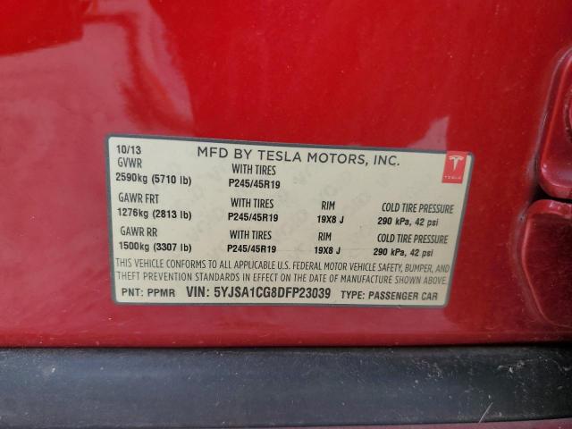 5YJSA1CG8DFP23039 - 2013 TESLA MODEL S RED photo 13