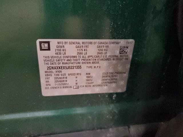 2GNAXKEX9J6221355 - 2018 CHEVROLET EQUINOX LT GREEN photo 13