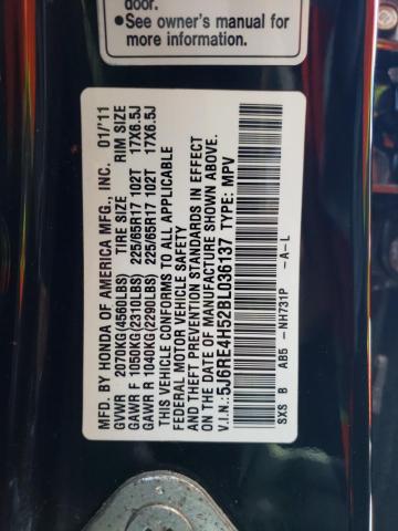 5J6RE4H52BL036137 - 2011 HONDA CR-V EX BLACK photo 14