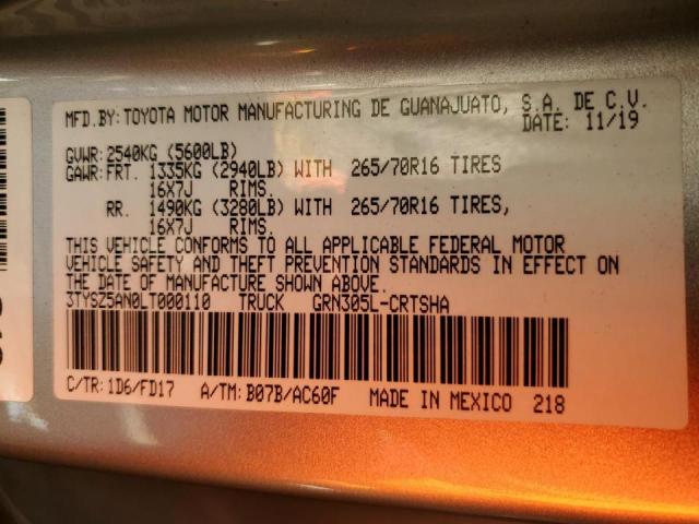 3TYSZ5AN0LT000110 - 2020 TOYOTA TACOMA ACCESS CAB ვერცხლისფერი ფოტო 13