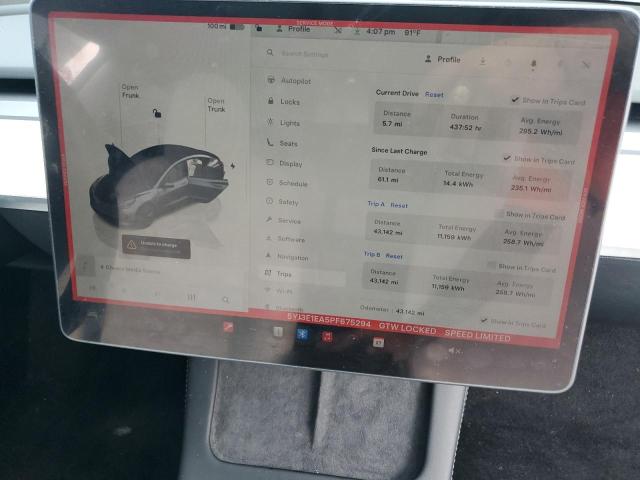 5YJ3E1EA5PF675294 - 2023 TESLA MODEL 3 Boz foto 9