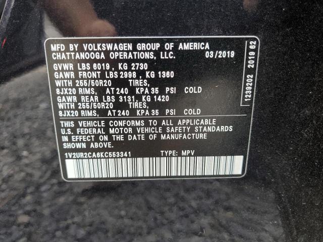 1V2UR2CA6KC553341 - 2019 VOLKSWAGEN ATLAS SE შავი ფოტო 14
