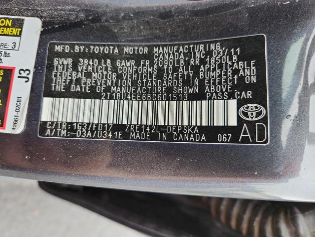 2T1BU4EE6BC601513 - 2011 TOYOTA COROLLA BASE 灰色 照片 12