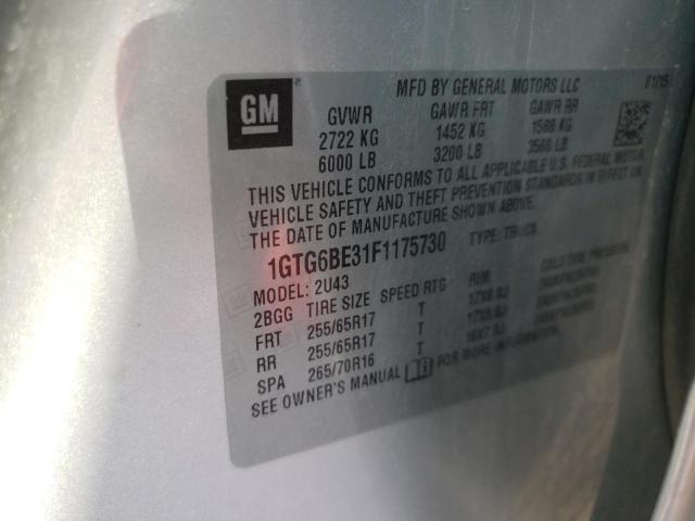 1GTG6BE31F1175730 - 2015 GMC CANYON SLE SILVER photo 12