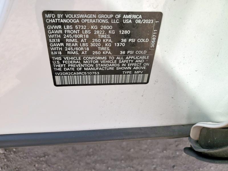1V2DR2CA9RC510753 - 2024 VOLKSWAGEN ATLAS SE Ақ фото 13