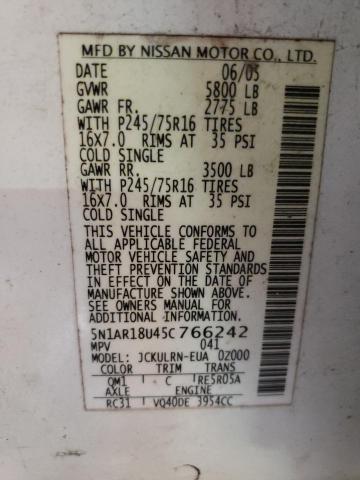 5N1AR18U45C766242 - 2005 NISSAN PATHFINDER LE 白色 照片 13
