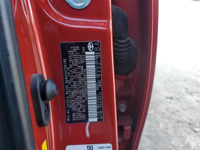 5YFBURHE8KP899748 - 2019 TOYOTA COROLLA L RED photo 12