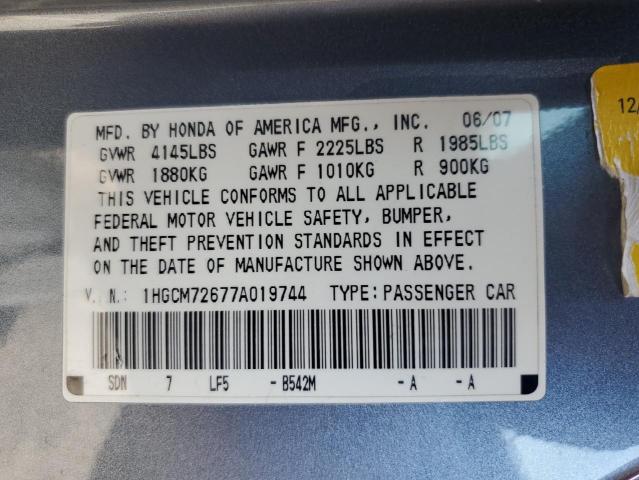 1HGCM72677A019744 - 2007 HONDA ACCORD EX BLUE photo 12