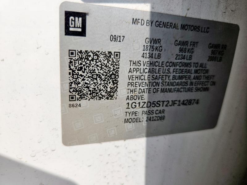 1G1ZD5ST2JF142874 - 2018 CHEVROLET MALIBU LT Սպիտակ լուսանկար 12