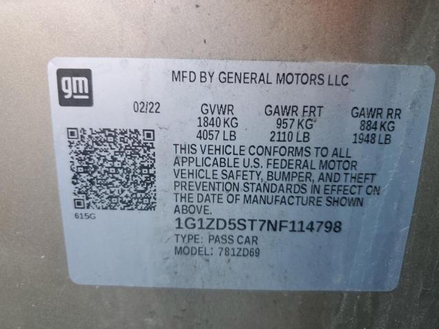 1G1ZD5ST7NF114798 - 2022 CHEVROLET MALIBU LT GRAY photo 13